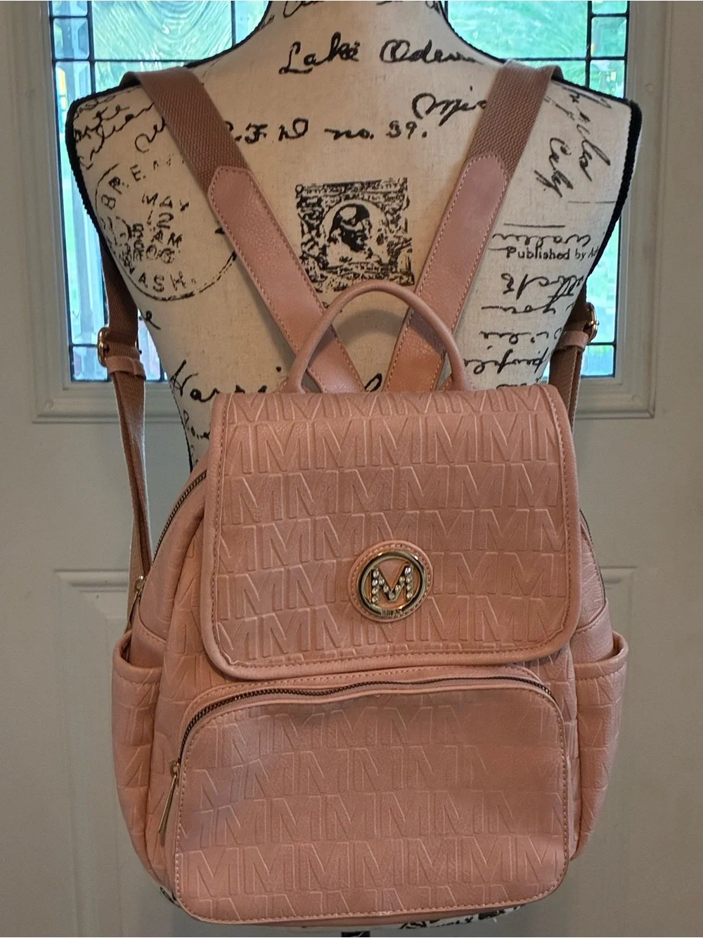 Quilted Pink Women's Backpack with Gold-Tone Logo Accent-Milan